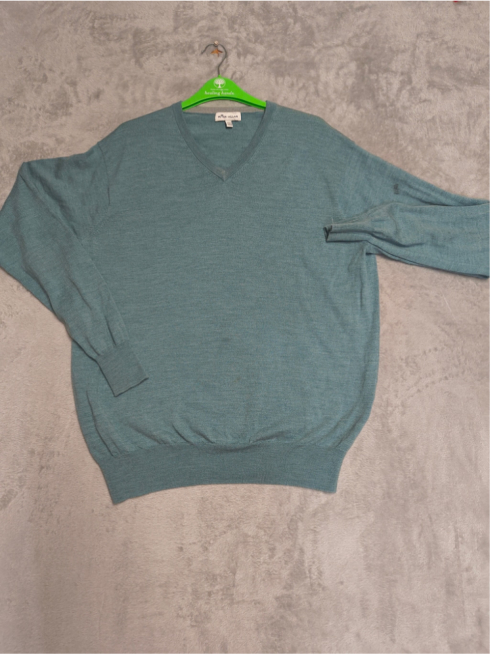 Peter Millar Men's XL V-Neck Sweater Merino Wool Silk Blend Aqua Blue Teal Flaw